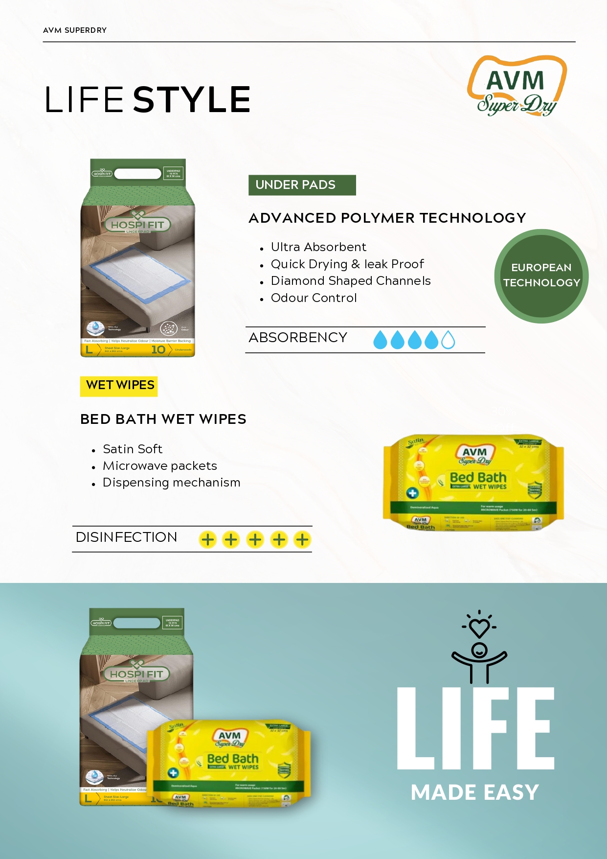 Underpads and Wet Wipes Specification Sheet